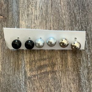 Set of Three Stud Earrings - Black, Silver, and Gray